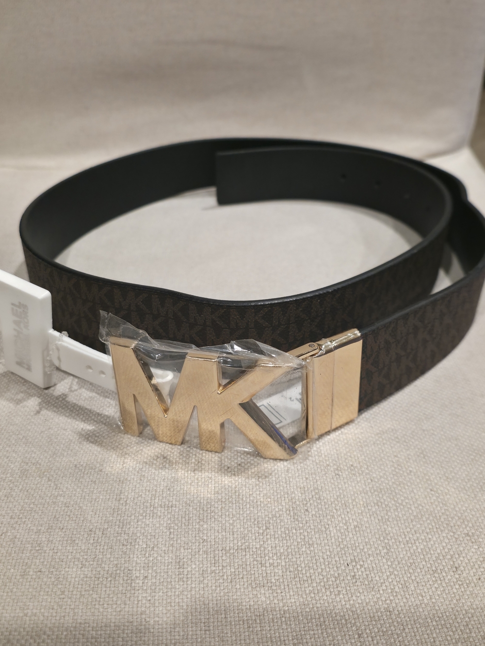 Michael Kors Brown MK Logo Reversible Belt with Gold Buckle